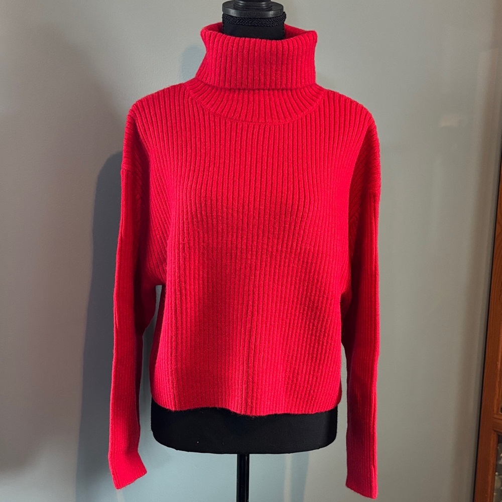 Line & Dot Bright Red Ribbed Turtleneck Sweater